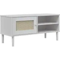 Syfax Meuble TV SENJA aspect rotin blanc 106x40x49cm bois massif pin