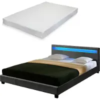 Corium LED Textile Lit double + matelas Lit rembourré 140x200cm Cadre de lit Tissu