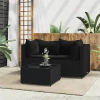 Prolenta Maison Exclusive - Salon de jardin 3 pièces avec coussins, rotin synthétique noir
