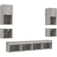 vidaXL Meuble-paroi 8 pièces avec éclairage LED Gris Sonoma Matériau dérivé du bois