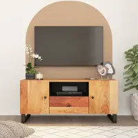 Prolenta Meuble TV exclusif - Dimensions : 105 x 33,5 x 46 cm. Fabriqué en bois massif d'acacia et en panneaux de bois