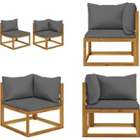 vidaXL Ensemble de 2 canapés avec coussins gris foncé en bois massif d'acacia - Ensemble de canapés - Ensemble de canapés en bois - Canapés en bois