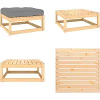 vidaXL Tabouret de jardin avec coussin pin massif - Tabouret de pied - Repose-pieds - Repose-pieds