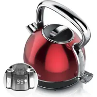 Arendo Bouilloire avec réglage de la température, 1,7 l, 2200 W, acier inoxydable Retro Style Vintage, protection contre la surchauffe & la cuisson à sec, noir