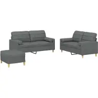 vidaXL Ensemble de canapés 3 pièces avec coussins Tissu gris foncé
