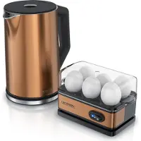 Arendo set petit-déjeuner 2 pièces, bouilloire 1,5 litre, cuiseur à oeufs 6 pièces, cuivre
