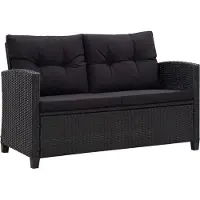 Syfax Canapé 2 places de jardin et coussins Noir 124cm Résine tressée