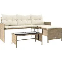Syfax Canapé de jardin avec table et coussins en forme de L beige