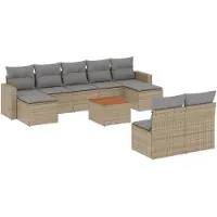 vidaXL Ensemble de salon de jardin 10 pièces avec coussins Beige Poly Rattan