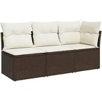 vidaXL Canapé de jardin avec coussins 3 places brun poly rotin