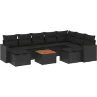 Sonstiges Salon de jardin 10 pcs avec coussins noir résine tressée
