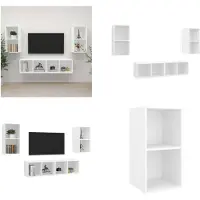 vidaXL Armoires murales TV 4 pcs. Blanc Bois composite - Armoire TV - Armoire TV suspendue - Armoire TV suspendue