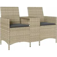 Syfax Canapé de jardin 2 places avec table et coussins résine tressée