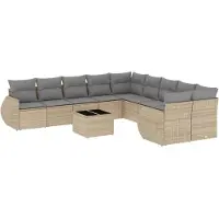 vidaXL Ensemble de salon de jardin 11 pièces avec coussins Beige Poly Rattan