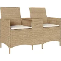 Syfax Canapé de jardin 2 places avec table et coussins résine tressée