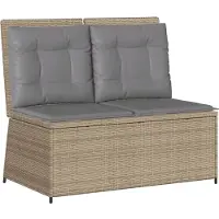 vidaXL Banc de jardin Réglable avec coussins Beige Poly Rattan