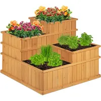 Relaxdays Jardinière surélevée , à plusieurs niveaux, 4 bacs à fleurs, jardin, balcon, terrasse ; jardinière en bois, H x L x P : 61 x 81 x 81 cm, couleur naturelle