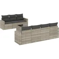vidaXL Ensemble de jardin canapé 8 pièces avec coussins gris clair Poly rotin