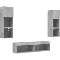 vidaXL Meuble-paroi 6 pièces avec éclairage LED gris béton Matériau dérivé du bois