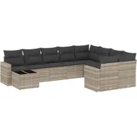 vidaXL Ensemble de 10 canapés de jardin avec coussins gris clair Poly rotin