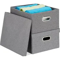 Relaxdays Lot de 6 boîtes de rangement, boîtes pliables avec couvercle, 25 litres chacune, dimensions : 20,5 x 34,5 x 42 cm, boîtes pliables, gris