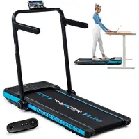 Thunder Tapis de course IMPACT BLUE 106,5x40cm 12km/h FitShow pliable Bluetooth Roulettes de transport