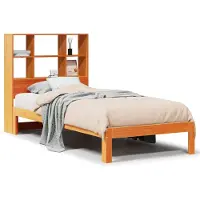 vidaXL Lit en bois massif avec étagère sans matelas brun cire 100x200 cm