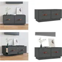 vidaXL Armoire TV Gris 80x34x35 cm Pin massif - Armoire TV - Meubles TV - Support TV