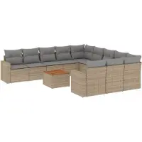 Syfax Salon de jardin avec coussins 12 pcs beige résine tressée