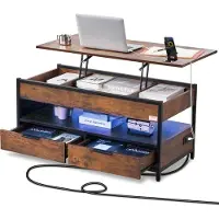 Vevor Table basse avec plateau relevable, table basse rectangulaire de 39,4 pouces avec poches de rangement supplémentaires, table basse relevable avec multiprises & USB & éclairage d'ambiance