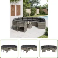 The Living Store Canapé de jardin avec table et coussins Rond Gris Poly Rattan