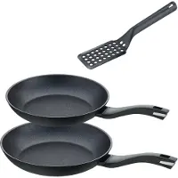 Berndes set de 3 poêles à frire 24+28 cm, aluminium, noir, y compris spatule - Balance Induction Enduro