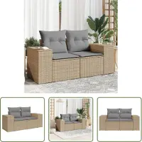 The Living Store Canapé de jardin avec coussins 2 places Beige Poly Rattan
