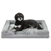 Lionto Lit pour chien premium, lit orthopédique en mousse à mémoire de forme avec bords surélevés, housse lavable & soutien stable, 106x80x17 cm, gris