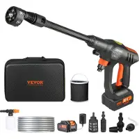 Vevor Nettoyeur haute pression à batterie Sans fil Nettoyeur à eau Pistolet nettoyeur à pression (250W 21V, 50bar, pour le nettoyage mobile et l'arrosage, 4L/min, accessoires inclus, chargeur)