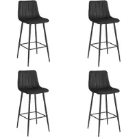 Leobert Tabouret De Bar - - Pozza - Velours Noir/Pieds Noirs - Lot De 4