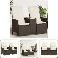 The Living Store Canapé de jardin 2 places Réglable avec table Marron Poly Rattan