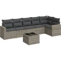 vidaXL Ensemble de salon de jardin 7 pièces avec coussins Gris Poly rotin