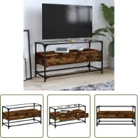 The Living Store Armoire TV avec plateau en verre Chêne fumé 98x35x51cm Bois composite