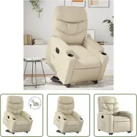 The Living Store Fauteuil relax avec releveur électrique Crème Similicuir