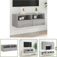 The Living Store Armoire TV murale Gris Sonoma 80x30x30 cm Matériau dérivé du bois