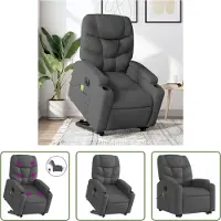 The Living Store Fauteuil de massage électrique avec releveur Gris foncé Tissu