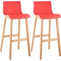 CLP , ensemble de 2 tabourets de bar Hover, assises en plastique, structure à quatre pieds en bois de hêtre naturel, couleur rouge