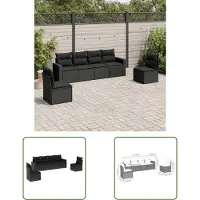 The Living Store 6-pièces salon de jardin avec coussins noir poly rotin