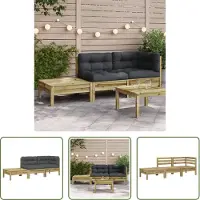 The Living Store Canapé de jardin avec coussins et repose-pieds en bois de pin imprégné