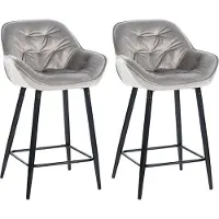 CLP , ensemble de 2 tabourets de bar Gibson, modèle "Tresenstuhl", rembourrés avec repose-pieds, couleur crème, revêtus en velours