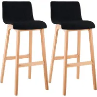 CLP , ensemble de 2 tabourets de bar "Hover", revêtus de tissu rembourré, avec dossier et structure à quatre pieds, finition bois "Natura", couleur noire