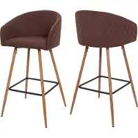 Mendler Lot de 2 tabourets de bar HWC-D7 métal imitation bois tissu/textile, marron