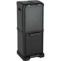 SVITA Poubelle à pédale Poubelle de tri avec tiroirs (32 litres 2x8L + 16L) Acier laqué époxy noir