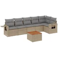 Syfax Salon de jardin avec coussins 7 pcs beige résine tressée